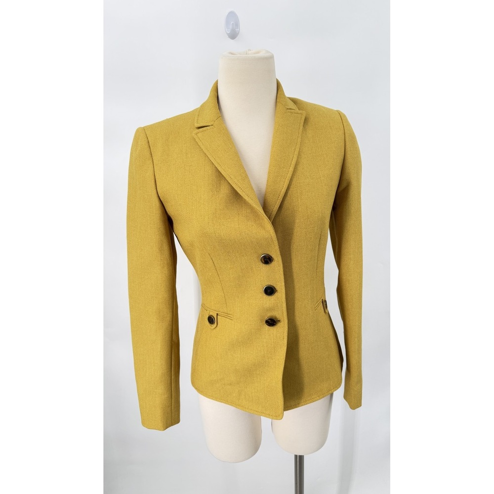Tahari Arthur S. Levine Blazer Womens Size 2 Yellow Herringbone Tailored Lined